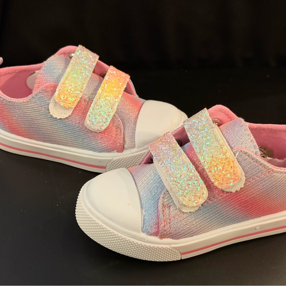 Glittery Pink Rainbow Kids Sneakers Velcro